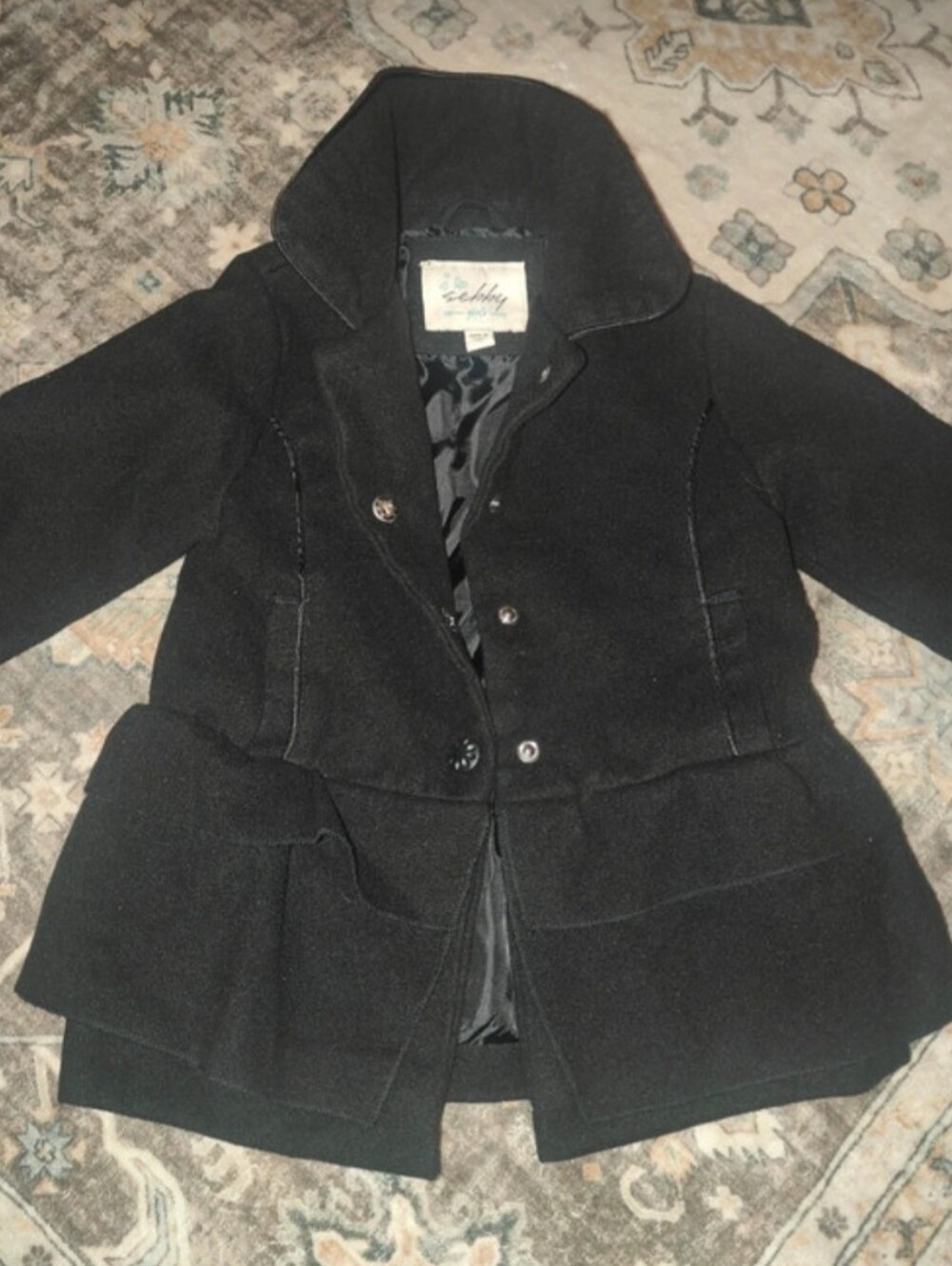 Unknown Brand Black Girls' Wool Blend Peacoat Jacket